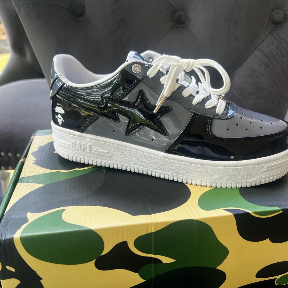 Bape Glossy Black and Gray Sneakers